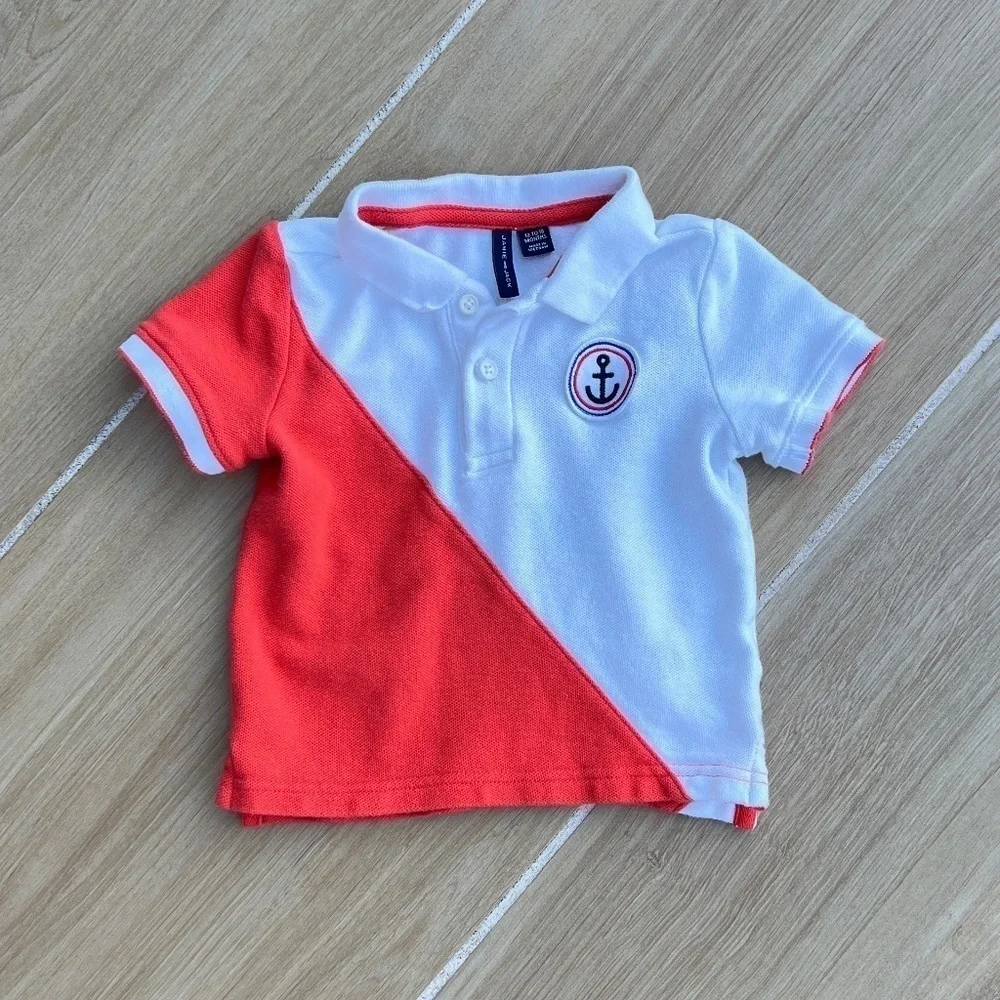 Janie And Jack Size 12-18 Months Anchor Colorblock Polo T-shirt